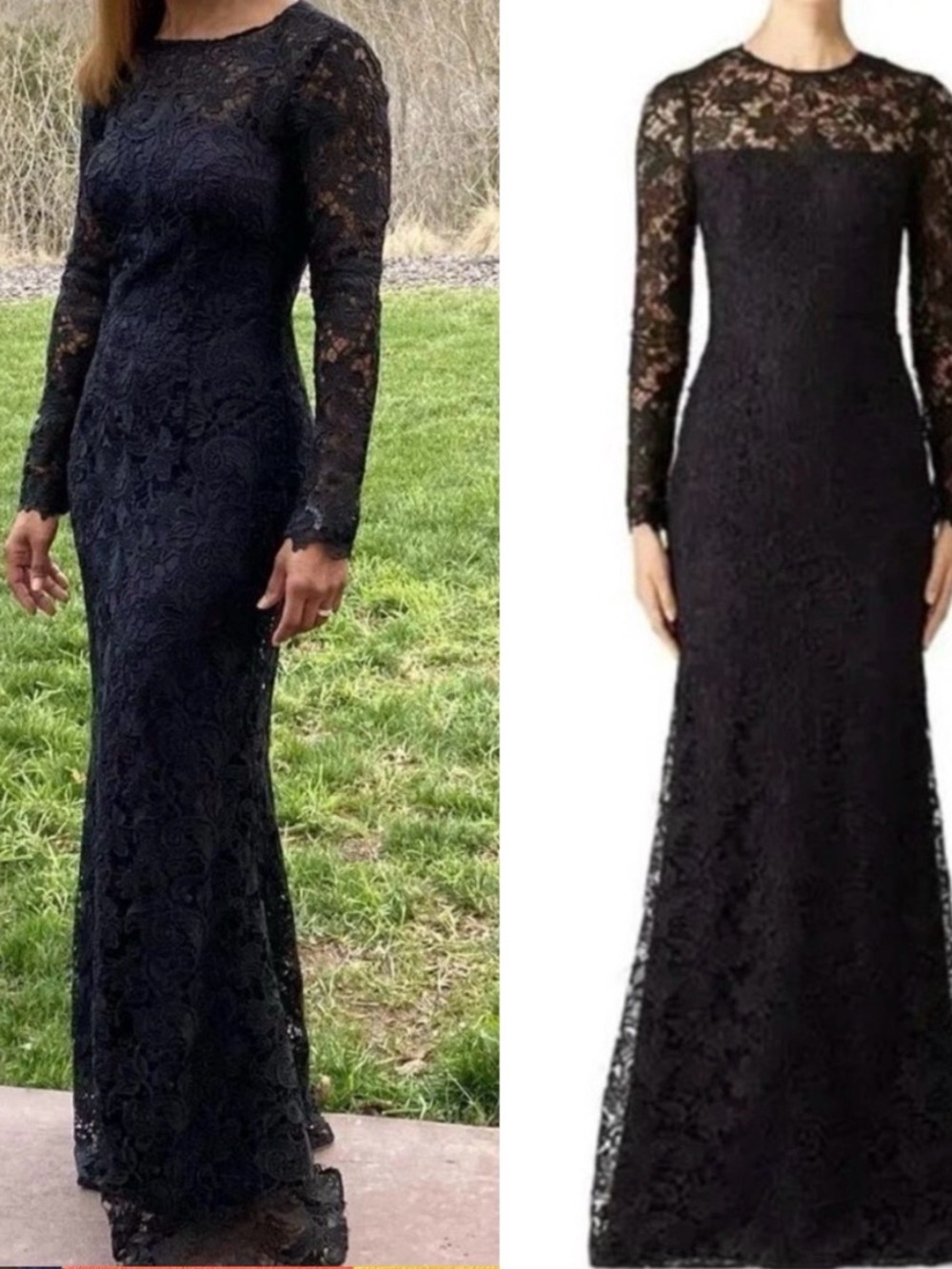 ML Monique Lhuillier Lace Tower Dress Sheer Back Lace Over purple underlay Sz 6